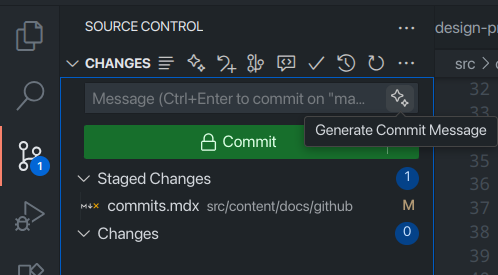 VS Code commit message generation interface