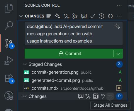 Example of AI-generated conventional commit message